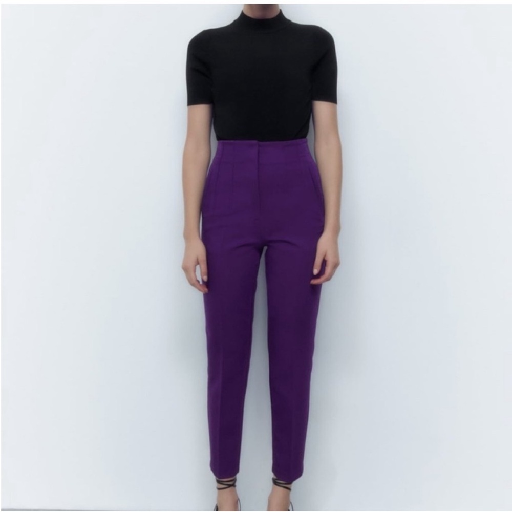 Zara High-Waisted Purple Pleated Pants